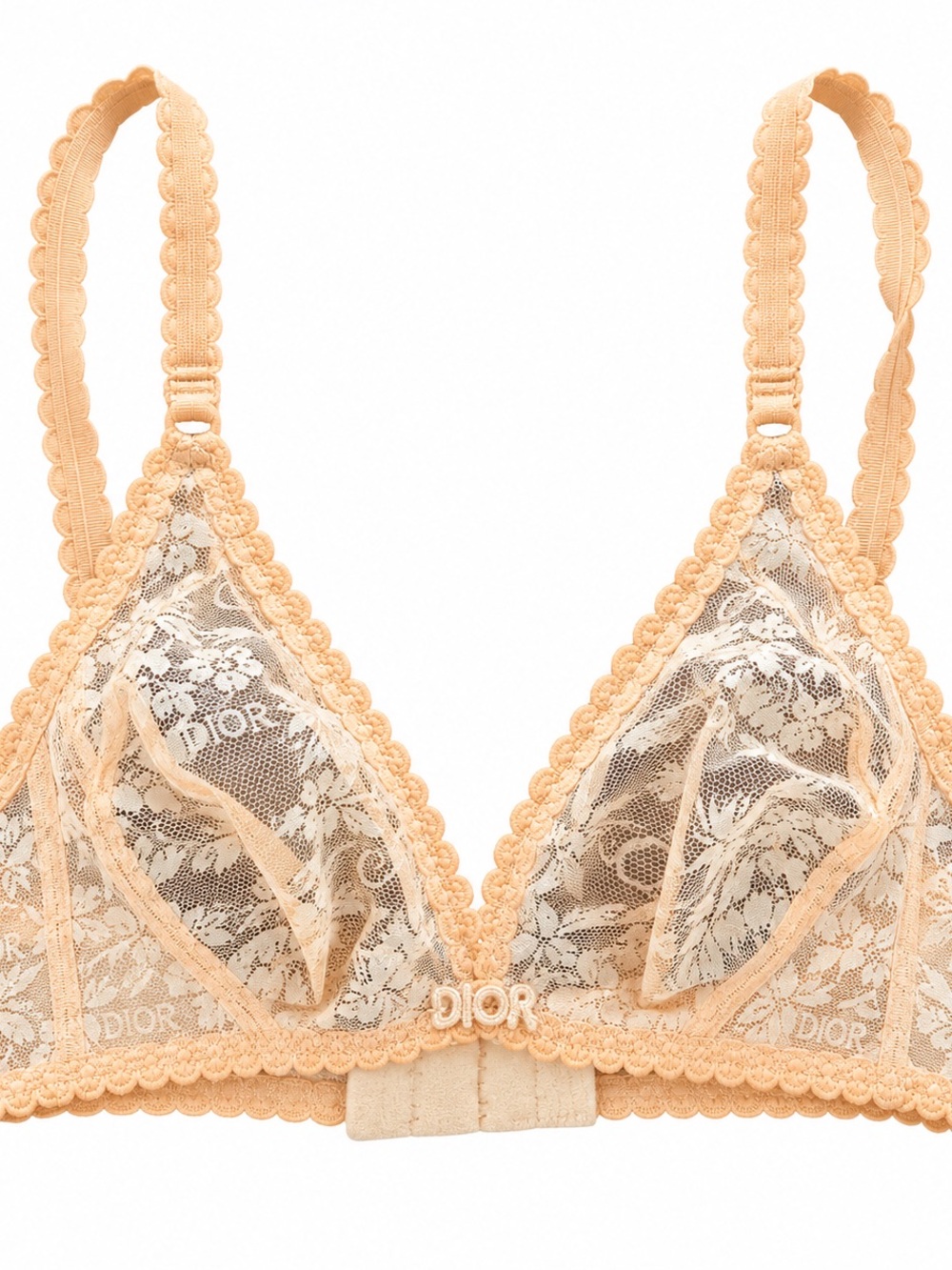 Vintage Christian Dior Monogram Lace Bralette Bra Nude Peach 34A
